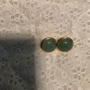 Jade colored and gold tone earrings